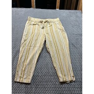 Land 'N Sea Women's XL Linen Blend Cropped Pants Yellow White Stripe Pull On